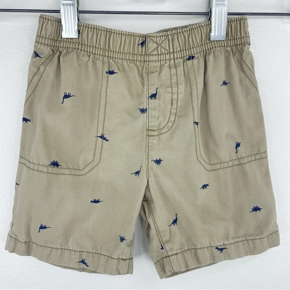 CARTER'S Boys Kids Toddler Khaki Shorts with Navy Blue Dino Print Size 24 Months